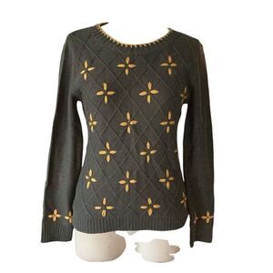 Anthropologie Tulle Crewneck Gray & Yellow Sweater Women’s Large